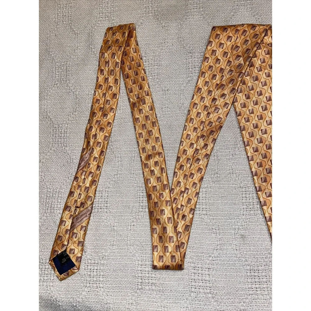 Ermenegildo Zegna Men’s Dress Tie Size 57” 3.5” Yellow Geometric Business Formal